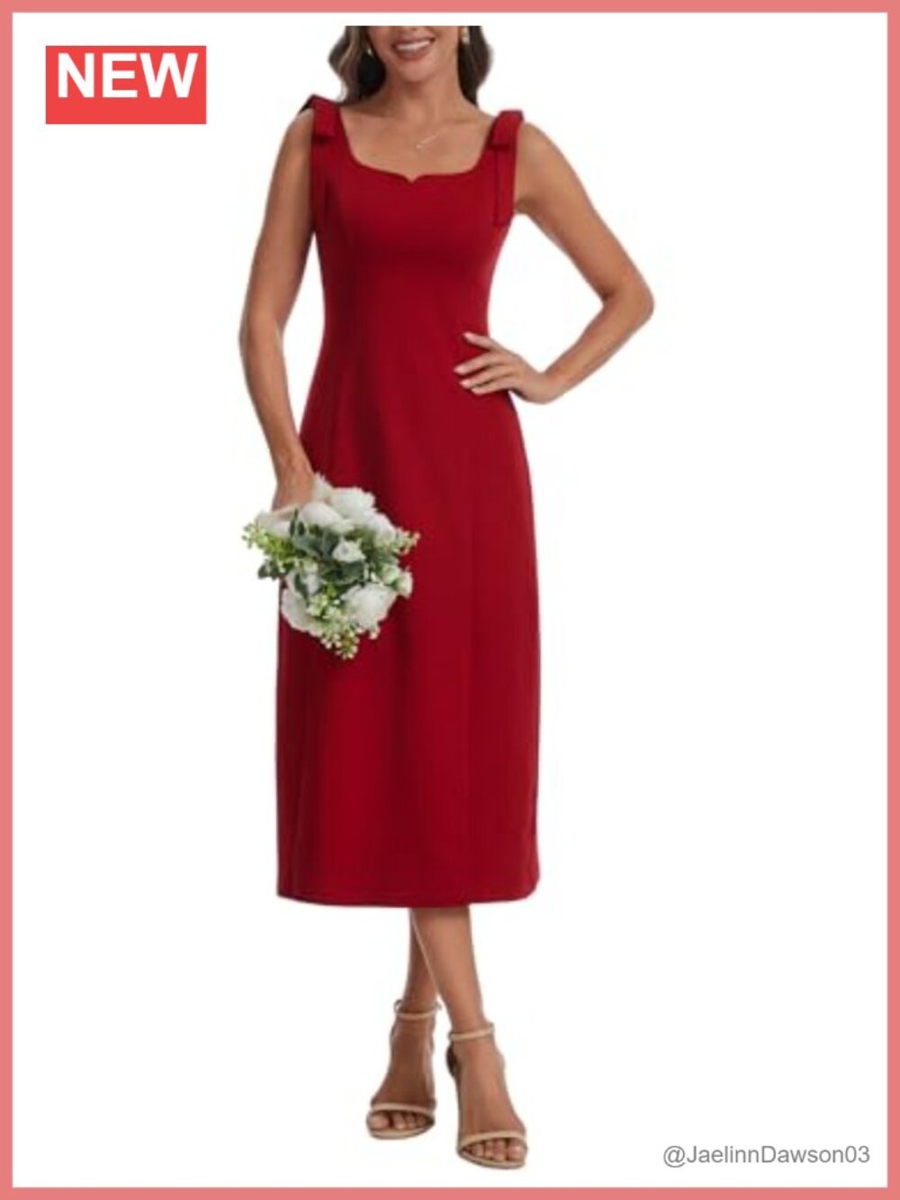 Sweetheart Neck Sheath Midi Dress Bow Strap Sleeveless Cocktail Party